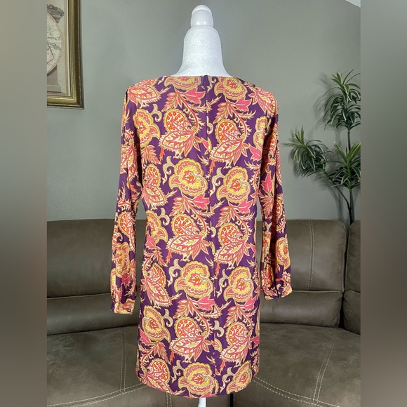 Ann Taylor LOFT Petites Purple Paisley Print Long Sleeved Midi Dress Sz XSP - Picture 3 of 16